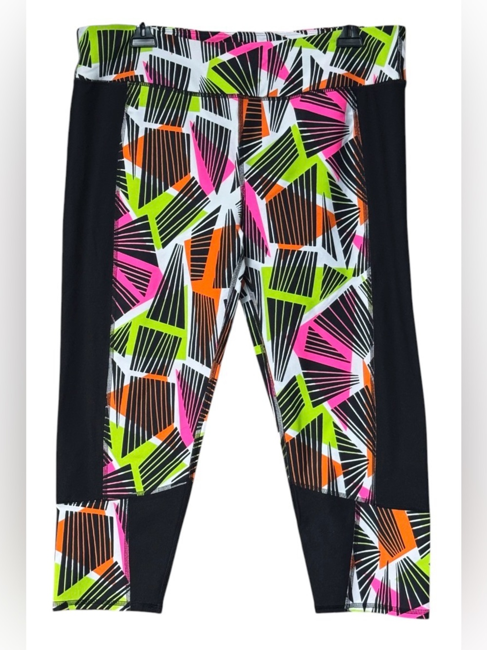 NWOT Fabletics Womens Cropped Neon Penzy Geometric Print Leggings Size XXL